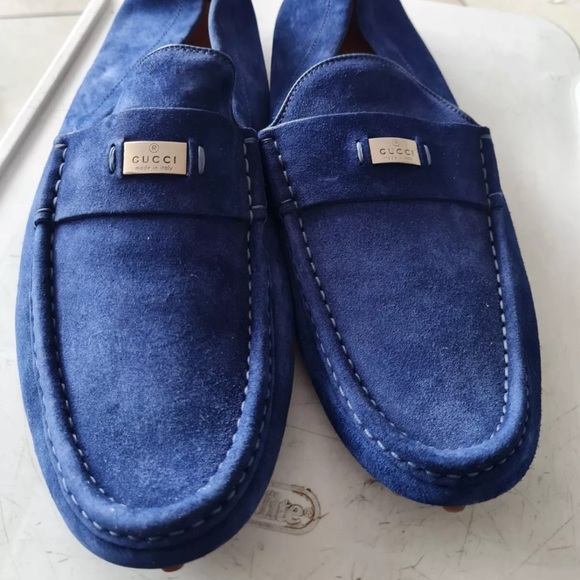 Gucci Men's Blue Suede Driver Loafers Size 12 US - Picture 1 of 11